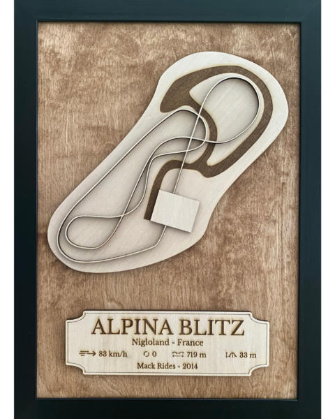 Cadre en bois Becoastr représentant le tracé d'Alpina Blitz.