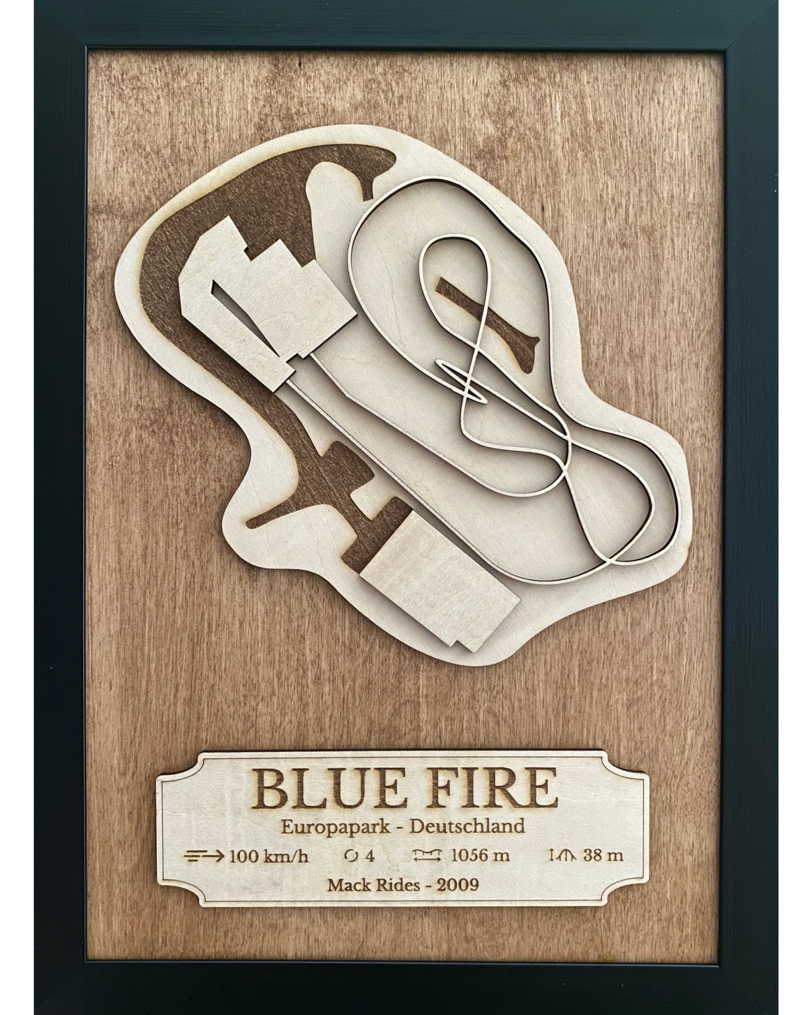 Cadre en bois Becoastr représentant le tracé de Blue Fire.