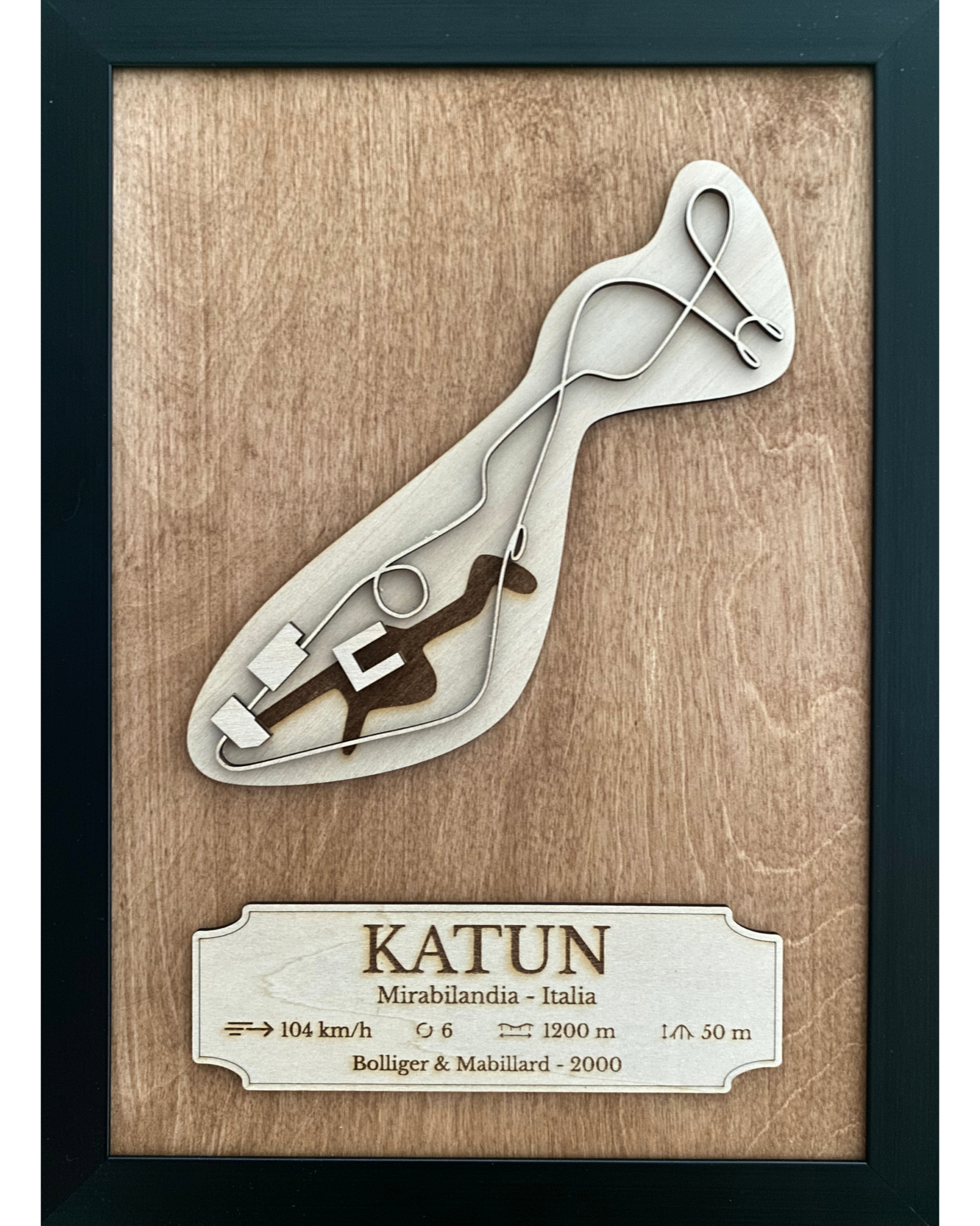 Cadre en bois Becoastr représentant le tracé de Katun.