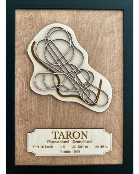Accueil Cadre en bois Becoastr représentant le tracé de Taron.