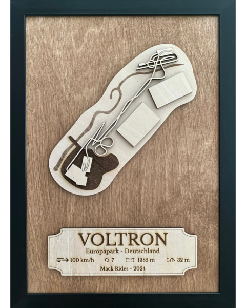 Accueil Cadre en bois Becoastr représentant le tracé de Voltron.